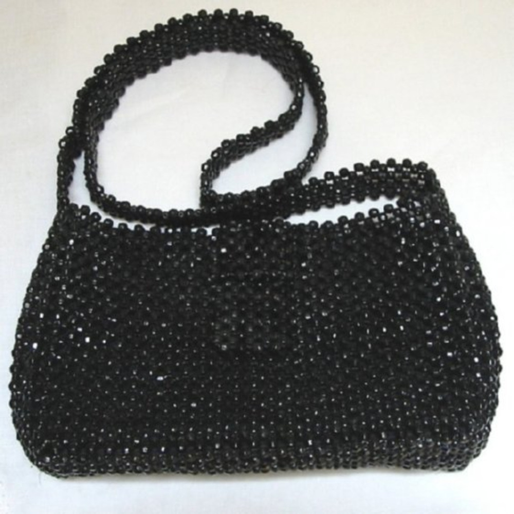 Rare Vintage Woven Beaded Hard Plastic Purse Bag